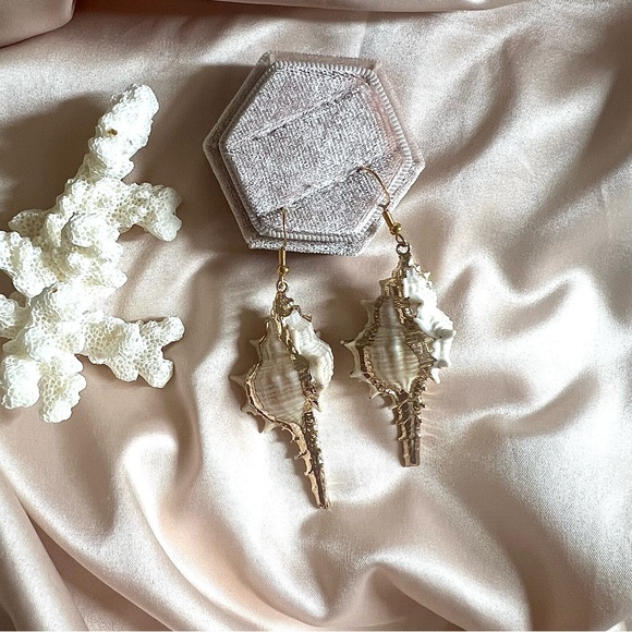 Sea Snail Shell Gold Plated Hook Earrings - Picture 6 of 9